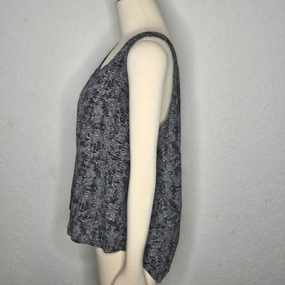 Eileen Fisher 100% Silk Tank Top Black White Abstract Print Sleeveless Blouse‎ L - Picture 2 of 5